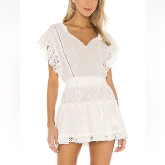 MISA Los Angles 100% cotton white eyelet mini dress, S - Picture 1 of 12